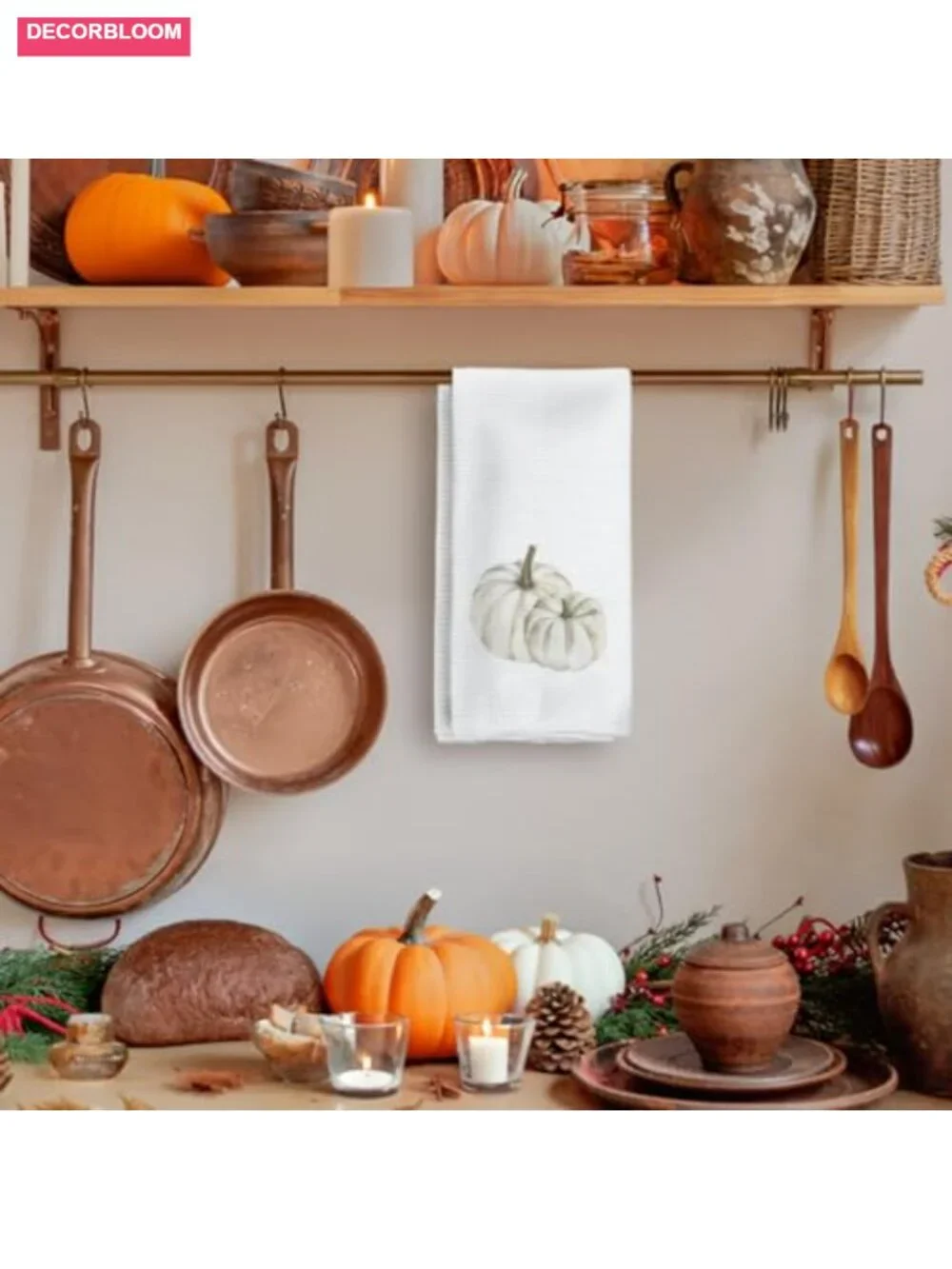 Fall Pumpkin Kitchen Towels Absorbent Polyester 16x24in Farmhouse Decor